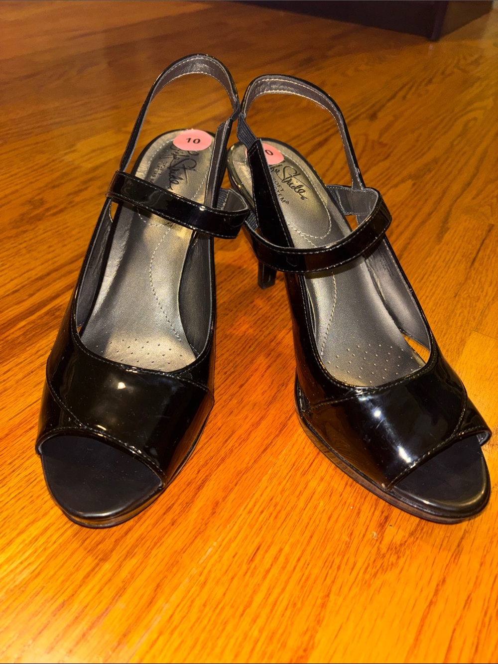 Life Stride Black Patent Peep-Toe Slingback Heels